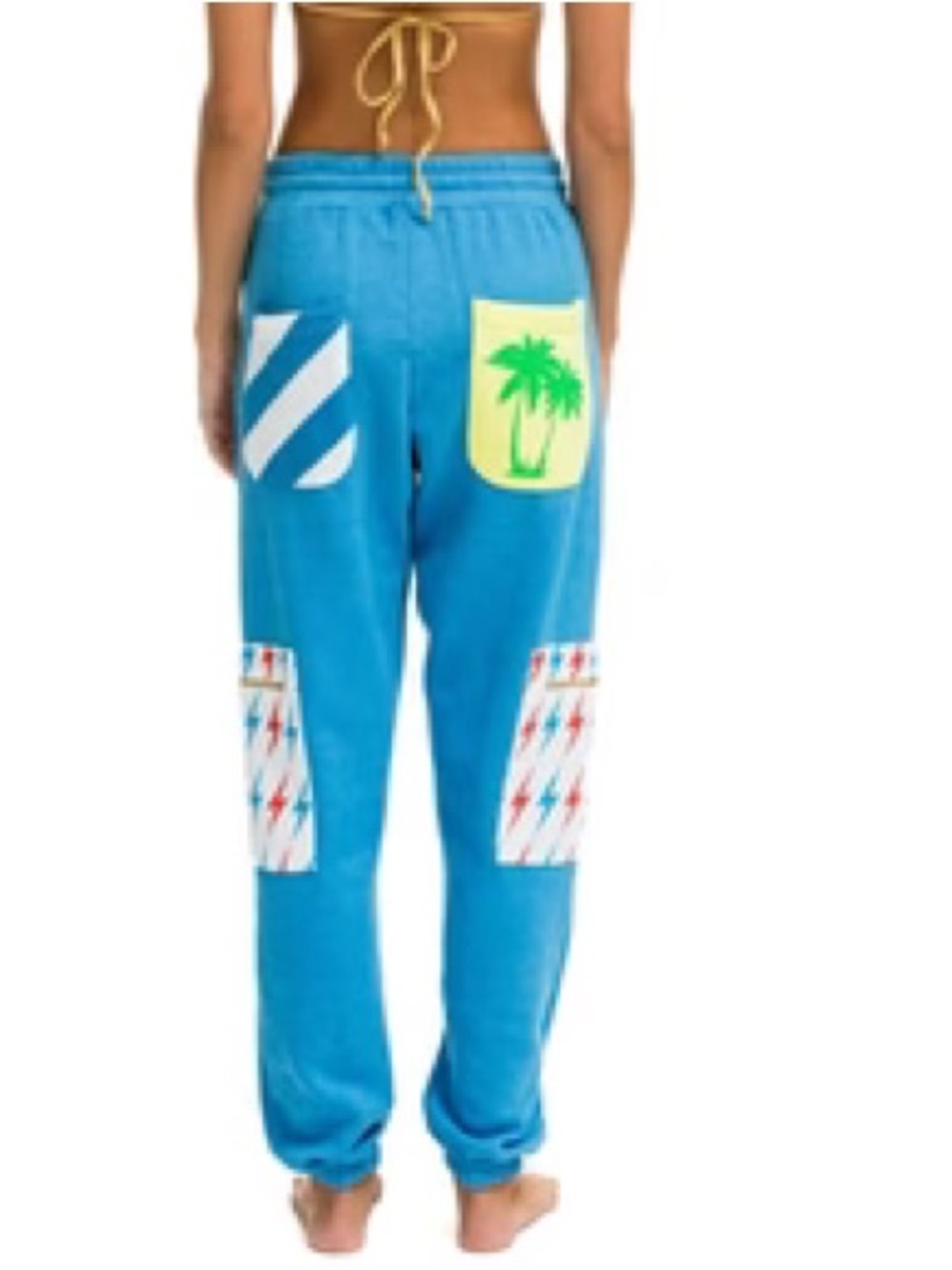Aviator Nation Bolt Palm Tree Sweatpants Blue/White Stripes Women’s Medium